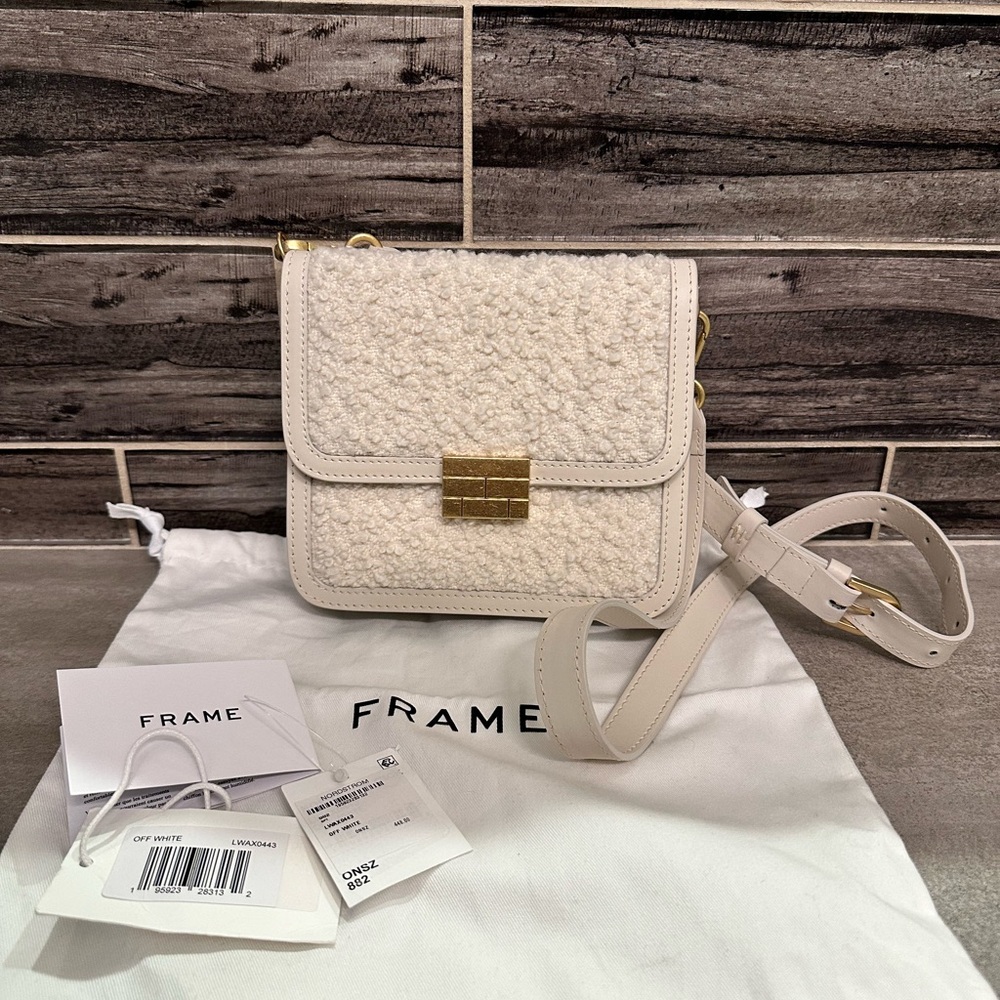 Frame Textured boucle signature off White Crossbody Bag